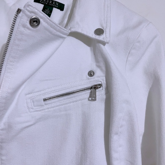 Lauren Ralph Lauren White Cropped Denim Moto Jacket - Picture 6 of 11